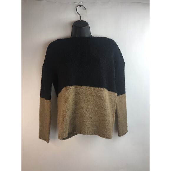 Vince Black Beige Knit Rolled Neck Sweater Wool Silk Cashmere Color Block xs - Picture 3 of 6